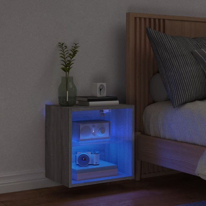 Noptiere cu lumini LED montate pe perete, 2 buc.,stejar fumuriu - WALTI WALTI