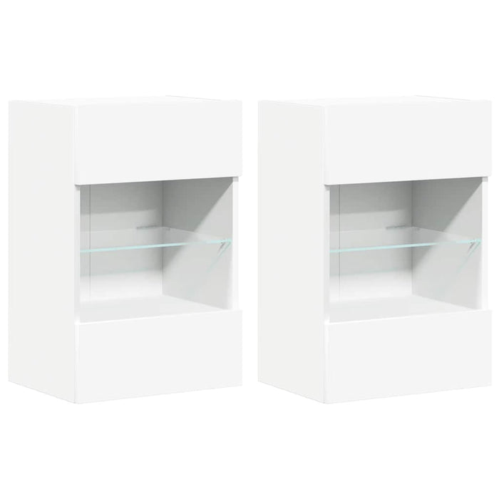 Comode de perete cu lumini LED pentru TV, 2 buc., alb, 40x30x60,5 cm - WALTI WALTI