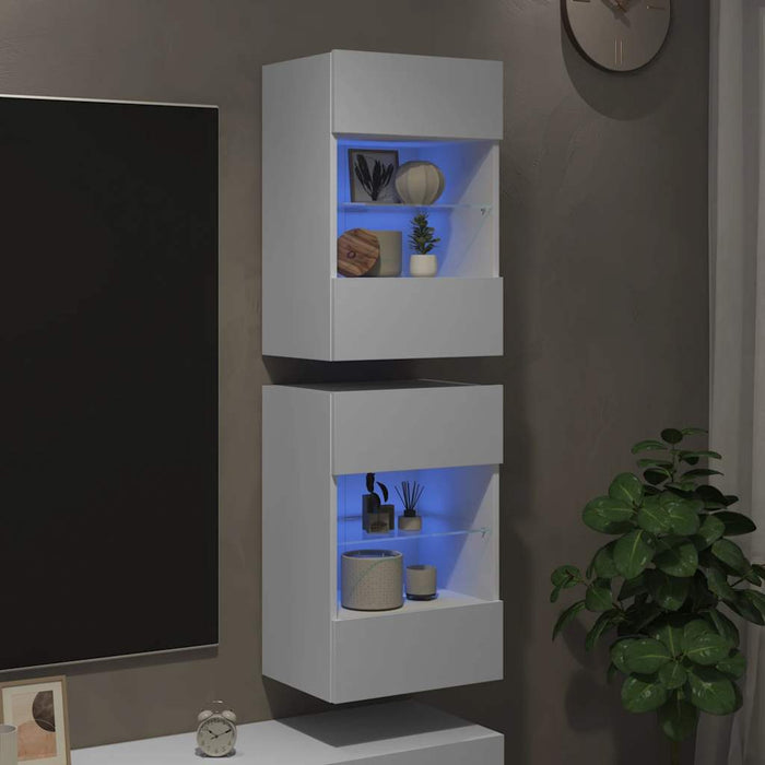Comode de perete cu lumini LED pentru TV, 2 buc., alb, 40x30x60,5 cm - WALTI WALTI