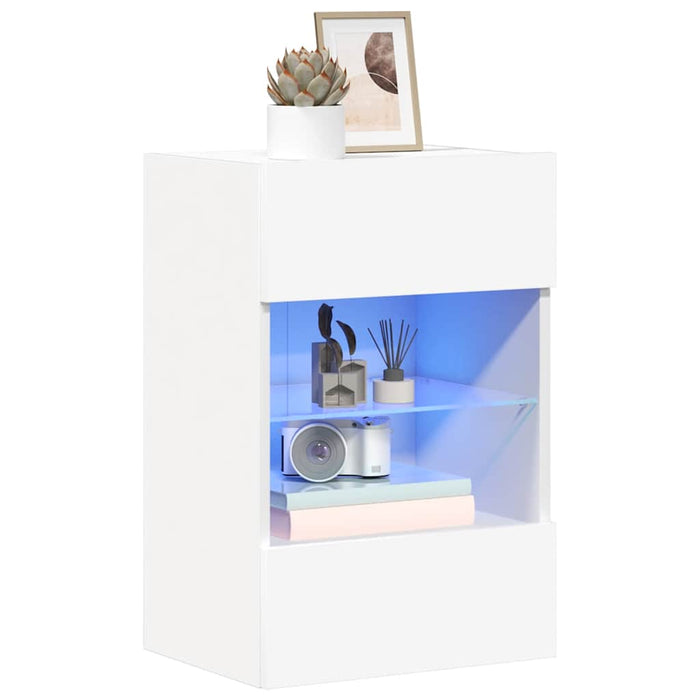 Comode de perete cu lumini LED pentru TV, 2 buc., alb, 40x30x60,5 cm - WALTI WALTI