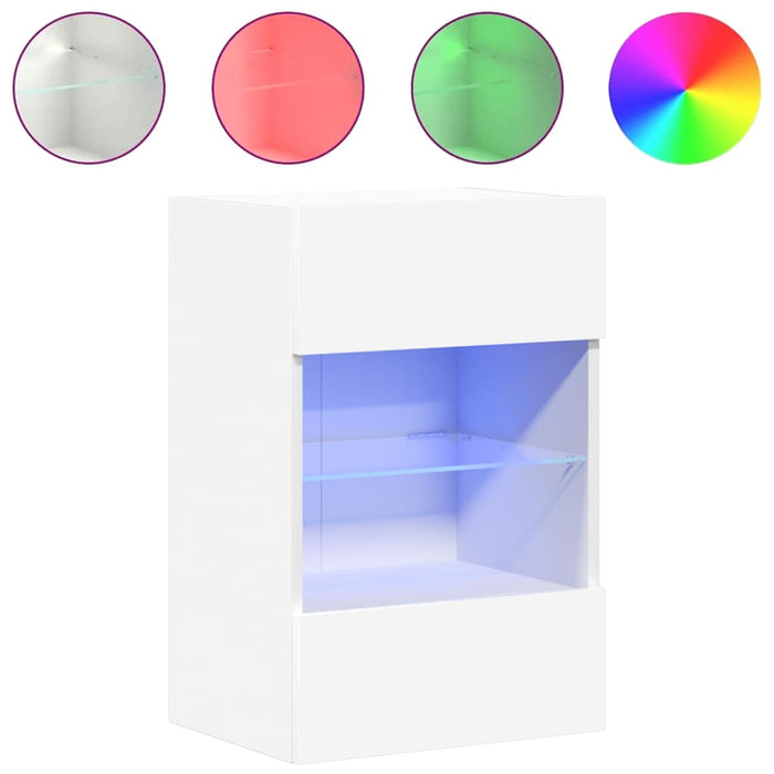 Comode de perete cu lumini LED pentru TV, 2 buc., alb, 40x30x60,5 cm - WALTI WALTI