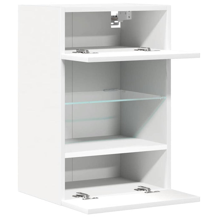 Comode de perete cu lumini LED pentru TV, 2 buc., alb, 40x30x60,5 cm - WALTI WALTI