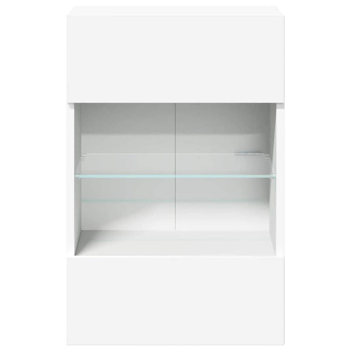 Comode de perete cu lumini LED pentru TV, 2 buc., alb, 40x30x60,5 cm - WALTI WALTI
