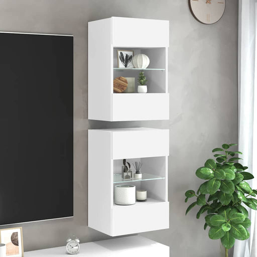 Comode de perete cu lumini LED pentru TV, 2 buc., alb, 40x30x60,5 cm - WALTI WALTI