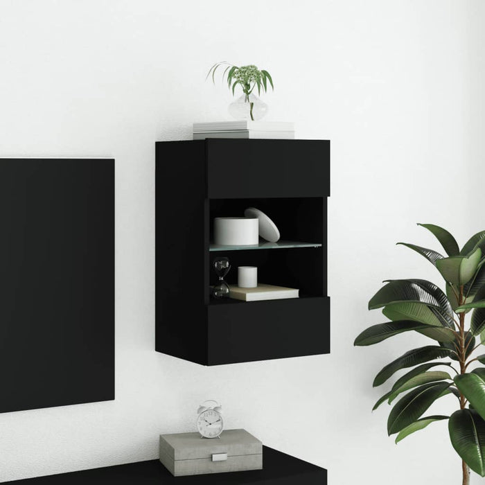 Comodă TV de perete cu lumini LED, negru, 40x30x60,5 cm - WALTI WALTI