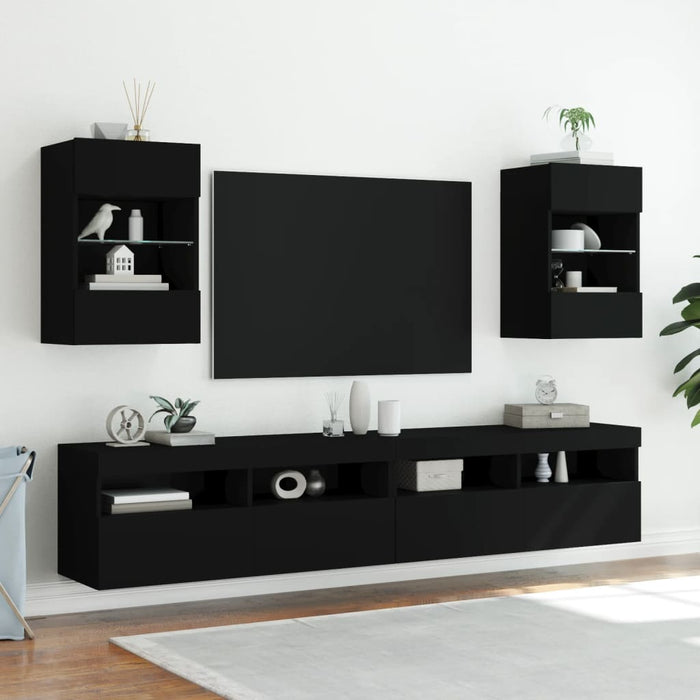 Comodă TV de perete cu lumini LED, negru, 40x30x60,5 cm - WALTI WALTI