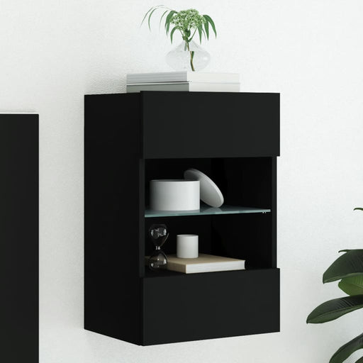 Comodă TV de perete cu lumini LED, negru, 40x30x60,5 cm - WALTI WALTI