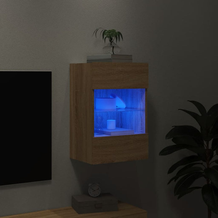 Comodă TV de perete cu lumini LED, stejar sonoma, 40x30x60,5 cm - WALTI WALTI