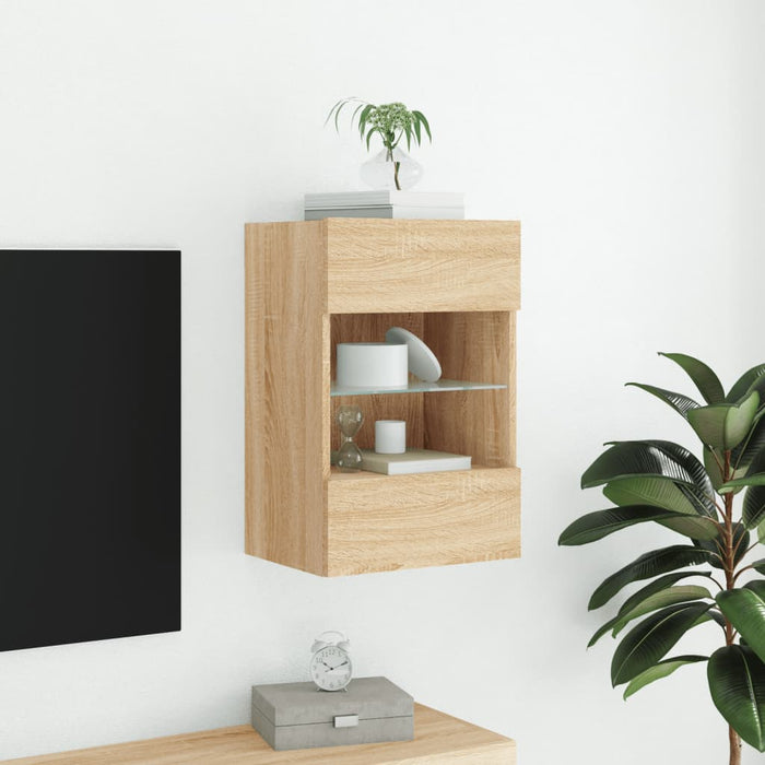 Comodă TV de perete cu lumini LED, stejar sonoma, 40x30x60,5 cm - WALTI WALTI