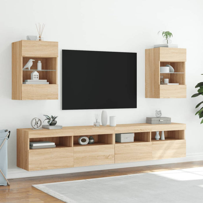 Comodă TV de perete cu lumini LED, stejar sonoma, 40x30x60,5 cm - WALTI WALTI