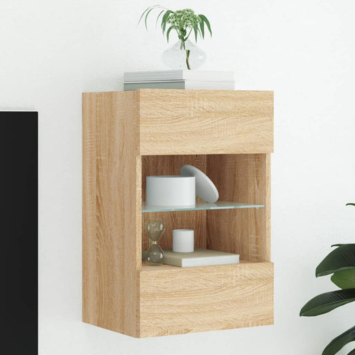Comodă TV de perete cu lumini LED, stejar sonoma, 40x30x60,5 cm - WALTI WALTI