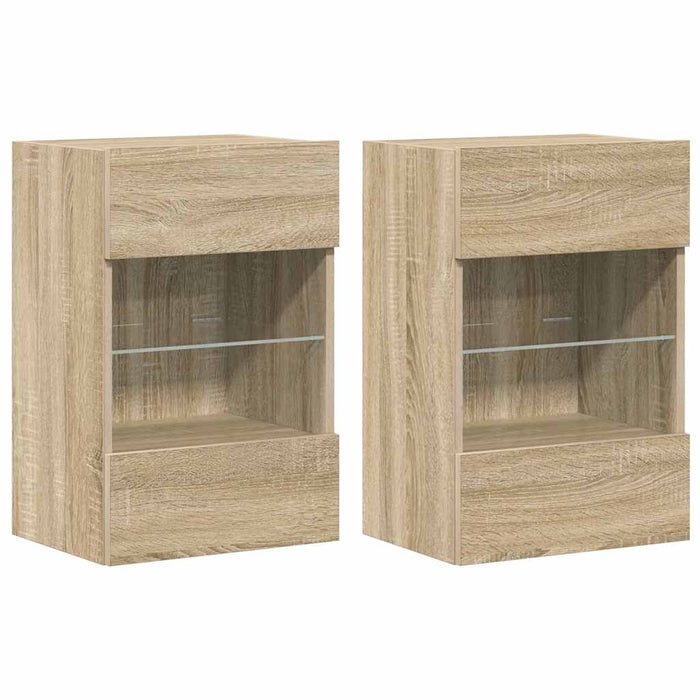 Comode de perete cu lumini LED pentru TV, 2 buc. stejar sonoma, 40x30x60,5 cm - WALTI WALTI