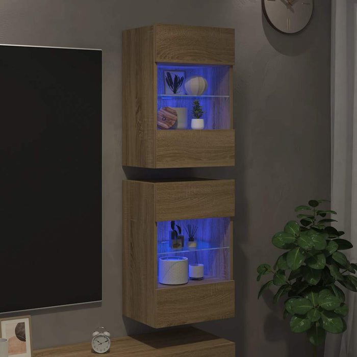 Comode de perete cu lumini LED pentru TV, 2 buc. stejar sonoma, 40x30x60,5 cm - WALTI WALTI