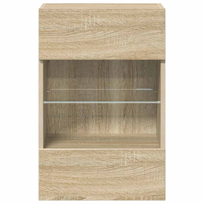 Comode de perete cu lumini LED pentru TV, 2 buc. stejar sonoma, 40x30x60,5 cm - WALTI WALTI