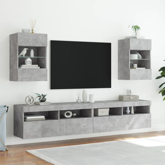 Comodă TV de perete cu lumini LED, gri beton, 40x30x60,5 cm - WALTI WALTI