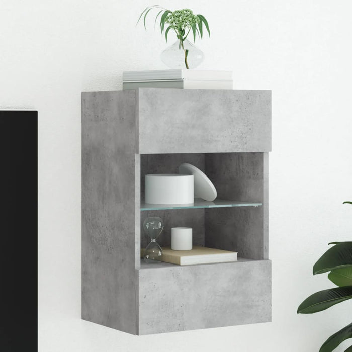 Comodă TV de perete cu lumini LED, gri beton, 40x30x60,5 cm - WALTI WALTI