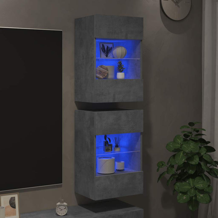Comode de perete cu lumini LED pentru TV 2 buc. gri beton 40x30x60,5cm - WALTI WALTI