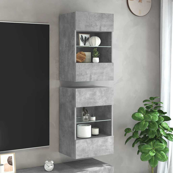 Comode de perete cu lumini LED pentru TV 2 buc. gri beton 40x30x60,5cm - WALTI WALTI