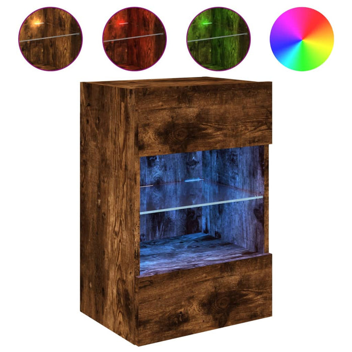 Comodă TV de perete cu lumini LED, stejar fumuriu, 40x30x60,5cm - WALTI WALTI