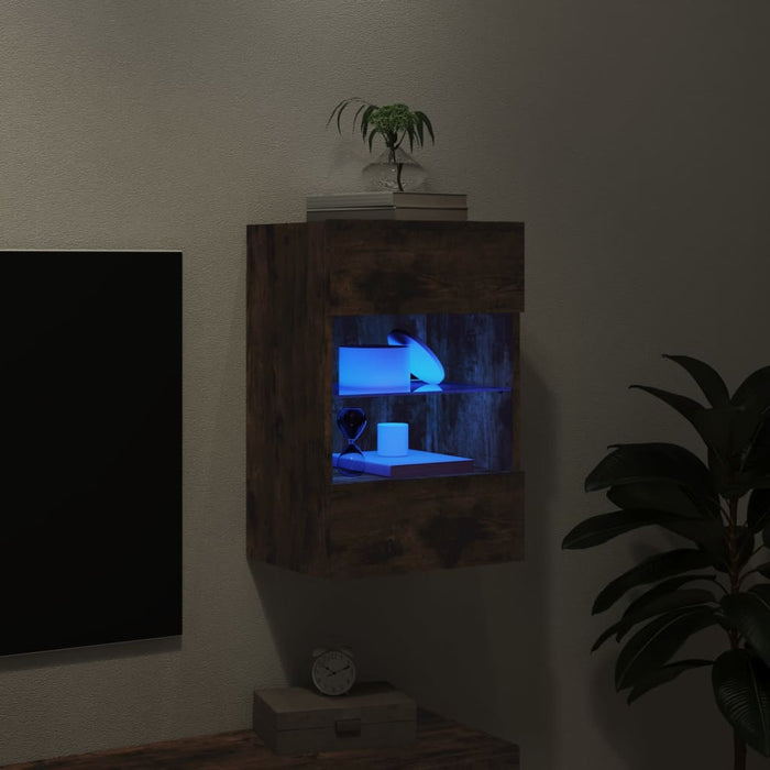 Comodă TV de perete cu lumini LED, stejar fumuriu, 40x30x60,5cm - WALTI WALTI