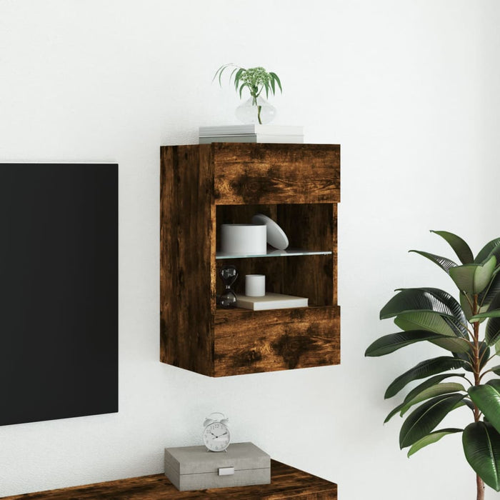 Comodă TV de perete cu lumini LED, stejar fumuriu, 40x30x60,5cm - WALTI WALTI