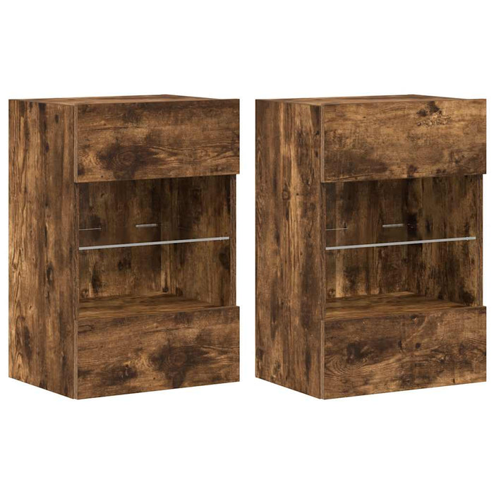 Comode de perete cu lumini LED pentru TV, 2 buc. stejar fumuriu, 40x30x60,5cm - WALTI WALTI