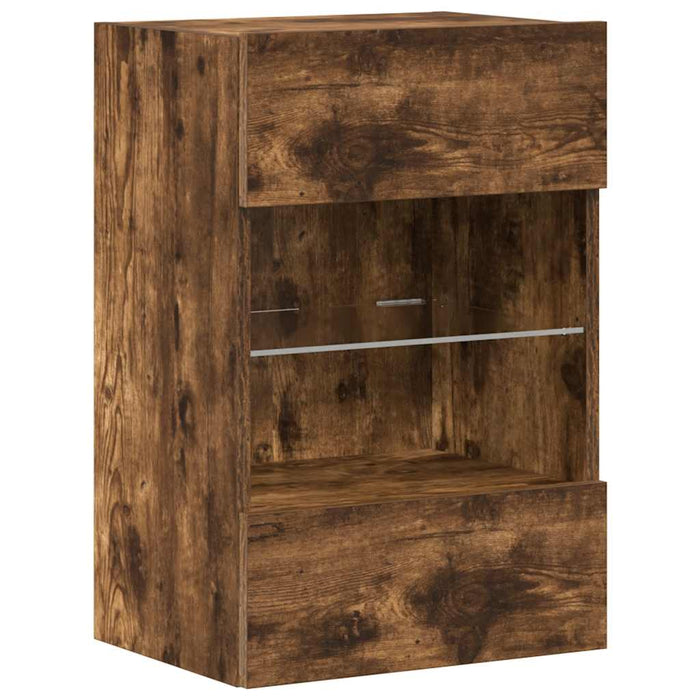 Comode de perete cu lumini LED pentru TV, 2 buc. stejar fumuriu, 40x30x60,5cm - WALTI WALTI