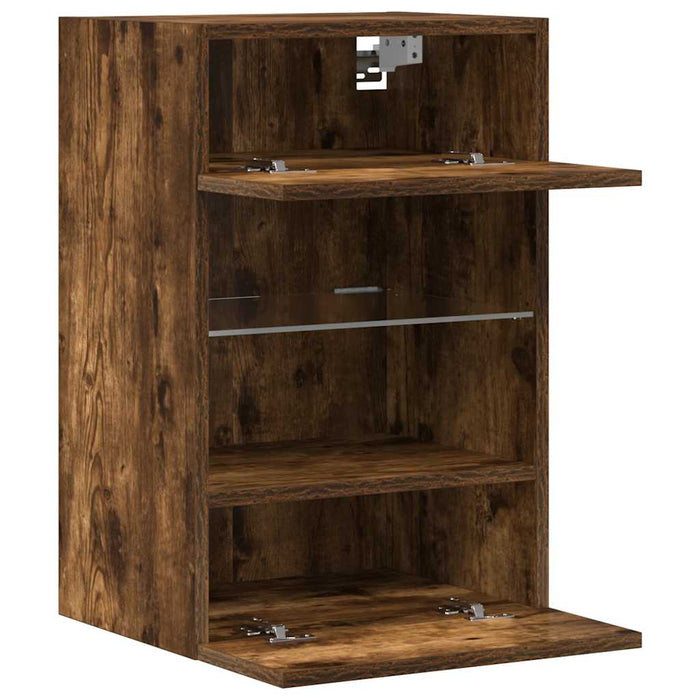 Comode de perete cu lumini LED pentru TV, 2 buc. stejar fumuriu, 40x30x60,5cm - WALTI WALTI