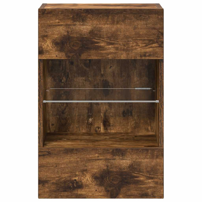 Comode de perete cu lumini LED pentru TV, 2 buc. stejar fumuriu, 40x30x60,5cm - WALTI WALTI