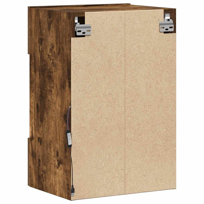 Comode de perete cu lumini LED pentru TV, 2 buc. stejar fumuriu, 40x30x60,5cm - WALTI WALTI