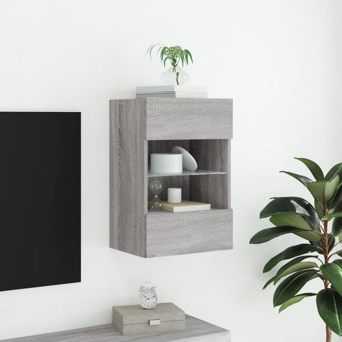 Comodă TV de perete cu lumini LED, gri sonoma, 40x30x60,5 cm - WALTI WALTI