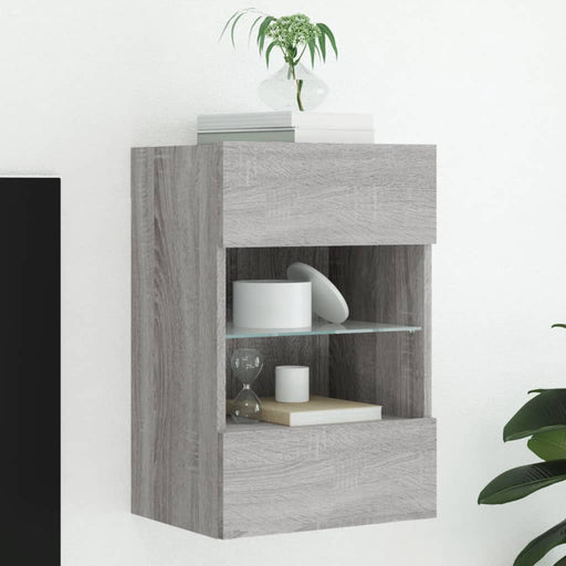 Comodă TV de perete cu lumini LED, gri sonoma, 40x30x60,5 cm - WALTI WALTI