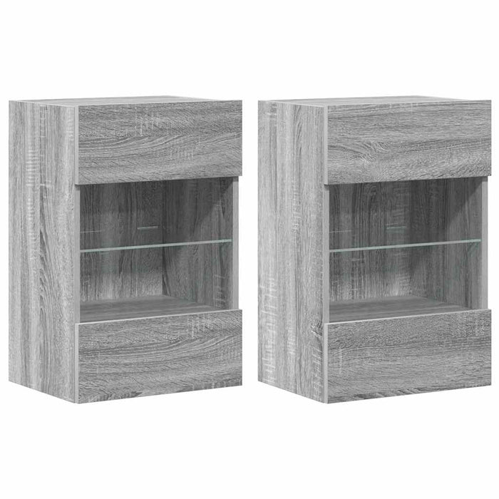 Comode de perete cu lumini LED pentru TV, 2 buc, gri sonoma, 40x30x60,5 cm - WALTI WALTI