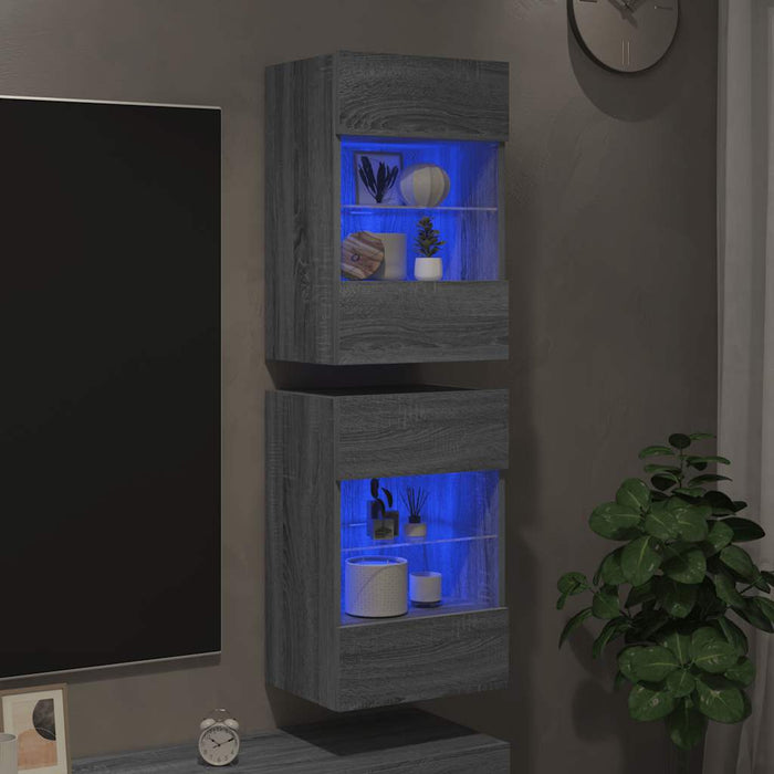 Comode de perete cu lumini LED pentru TV, 2 buc, gri sonoma, 40x30x60,5 cm - WALTI WALTI