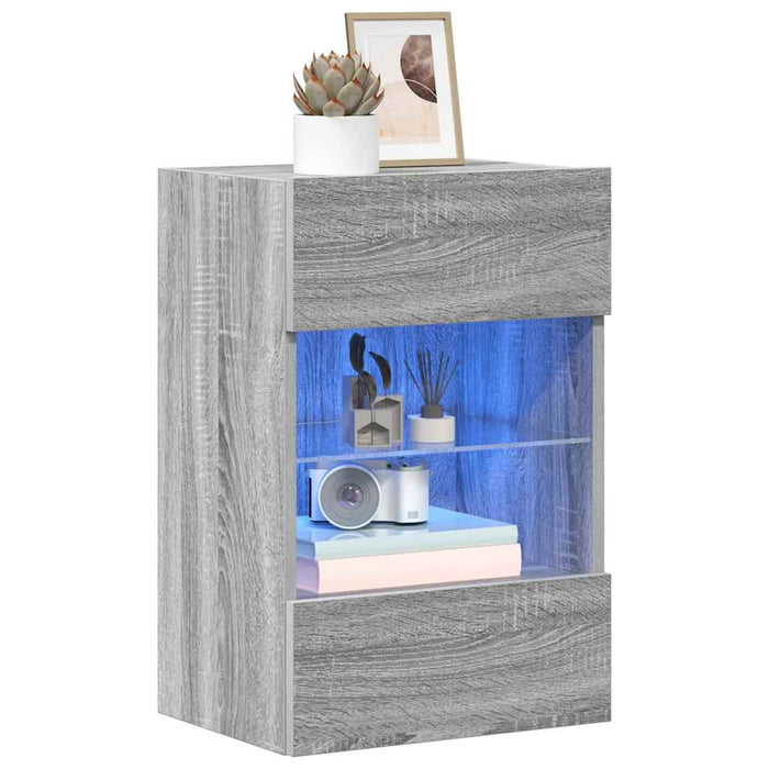 Comode de perete cu lumini LED pentru TV, 2 buc, gri sonoma, 40x30x60,5 cm - WALTI WALTI