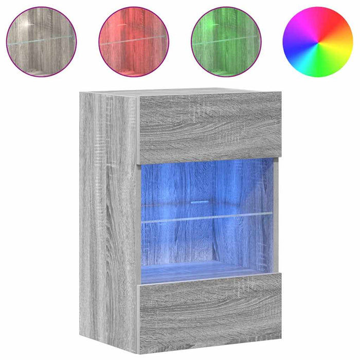 Comode de perete cu lumini LED pentru TV, 2 buc, gri sonoma, 40x30x60,5 cm - WALTI WALTI
