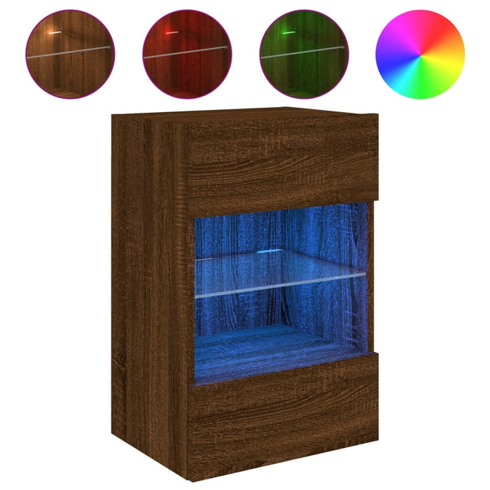 Comodă TV de perete cu lumini LED, stejar maro, 40x30x60,5cm - WALTI WALTI