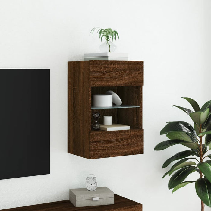 Comodă TV de perete cu lumini LED, stejar maro, 40x30x60,5cm - WALTI WALTI