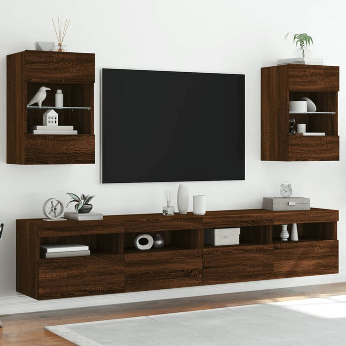Comodă TV de perete cu lumini LED, stejar maro, 40x30x60,5cm - WALTI WALTI