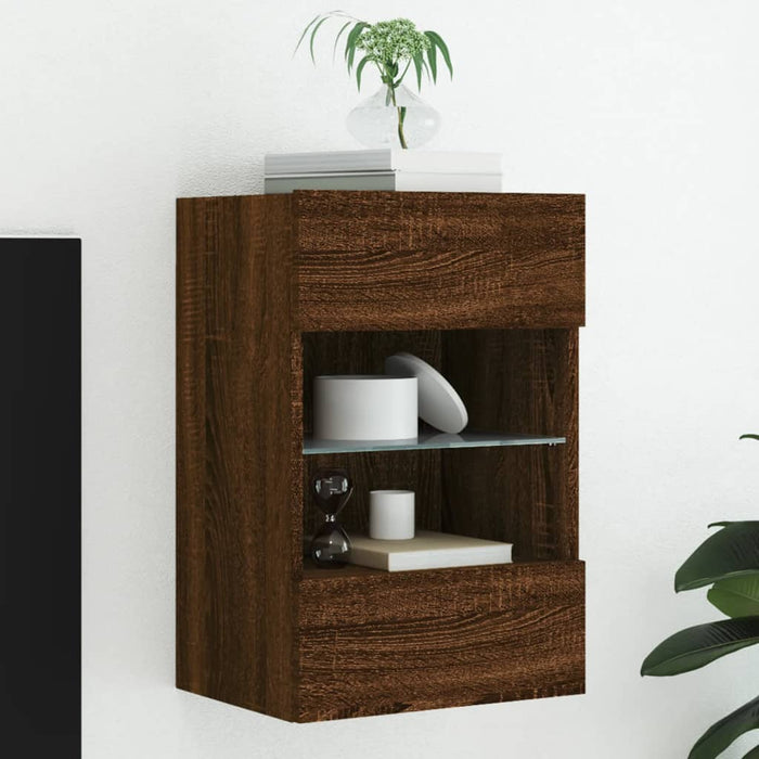 Comodă TV de perete cu lumini LED, stejar maro, 40x30x60,5cm - WALTI WALTI