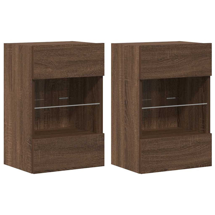 Comode de perete cu lumini LED pentru TV, 2 buc. stejar maro, 40x30x60,5cm - WALTI WALTI
