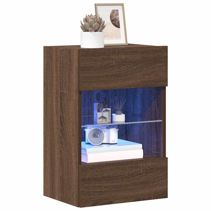 Comode de perete cu lumini LED pentru TV, 2 buc. stejar maro, 40x30x60,5cm - WALTI WALTI
