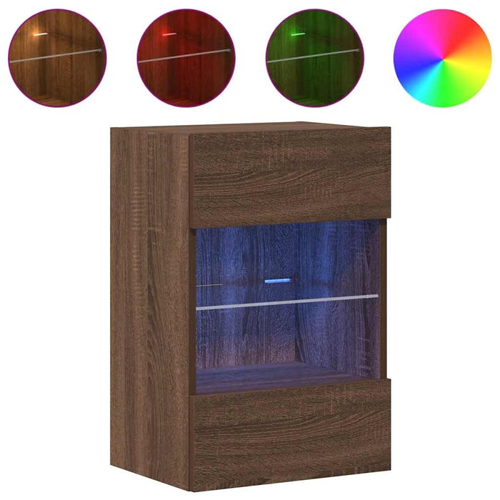 Comode de perete cu lumini LED pentru TV, 2 buc. stejar maro, 40x30x60,5cm - WALTI WALTI