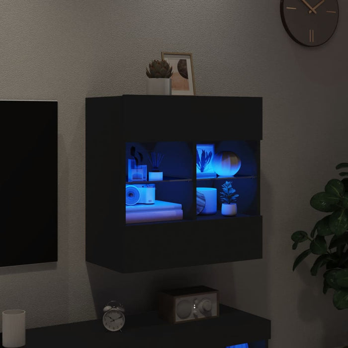 Comodă TV de perete cu lumini LED, negru, 58,5x30x60,5 cm - WALTI WALTI