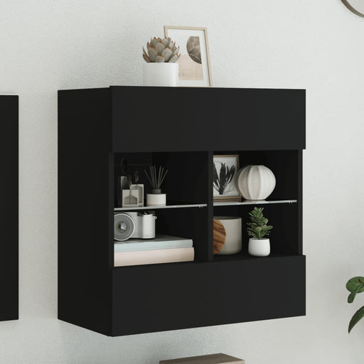 Comodă TV de perete cu lumini LED, negru, 58,5x30x60,5 cm - WALTI WALTI