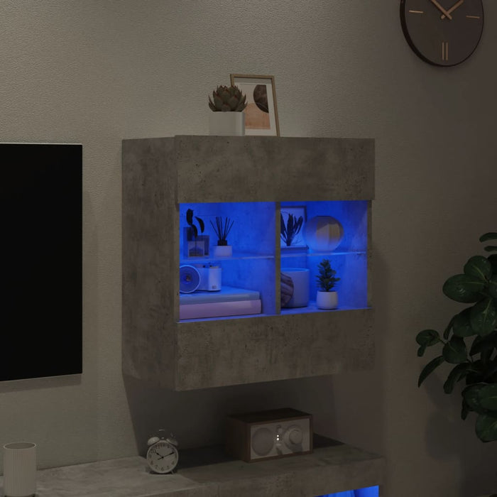 Comodă TV de perete cu lumini LED, gri beton, 58,5x30x60,5 cm - WALTI WALTI