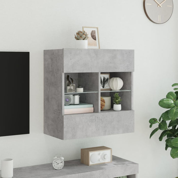 Comodă TV de perete cu lumini LED, gri beton, 58,5x30x60,5 cm - WALTI WALTI
