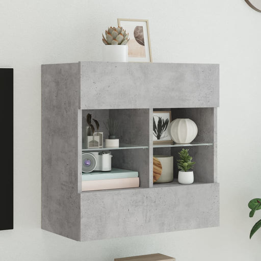 Comodă TV de perete cu lumini LED, gri beton, 58,5x30x60,5 cm - WALTI WALTI