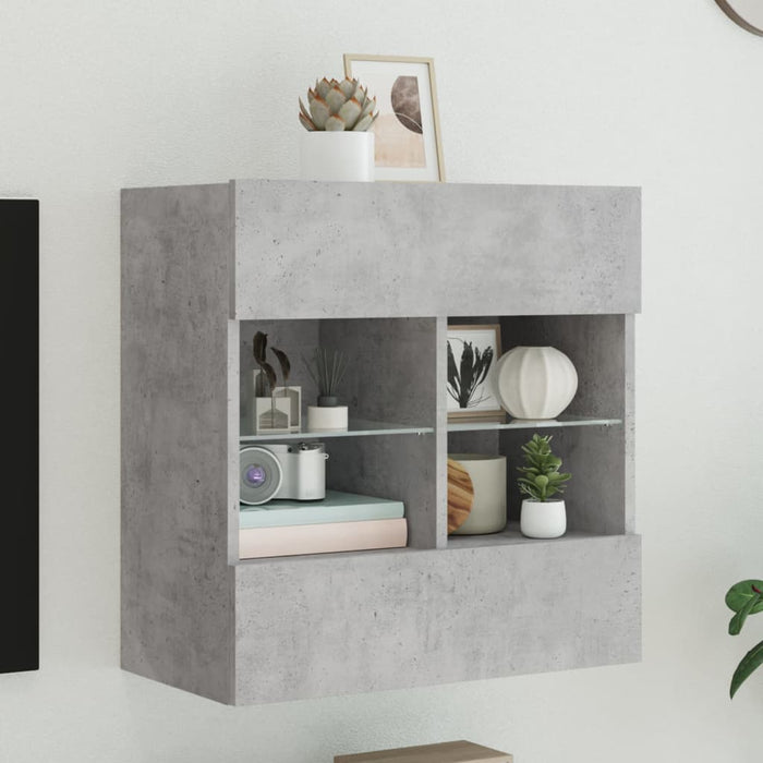 Comodă TV de perete cu lumini LED, gri beton, 58,5x30x60,5 cm - WALTI WALTI