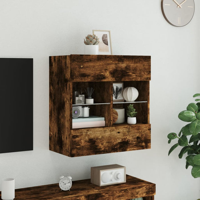 Comodă TV de perete cu LED, stejar fumuriu, 58,5x30x60,5 cm - WALTI WALTI